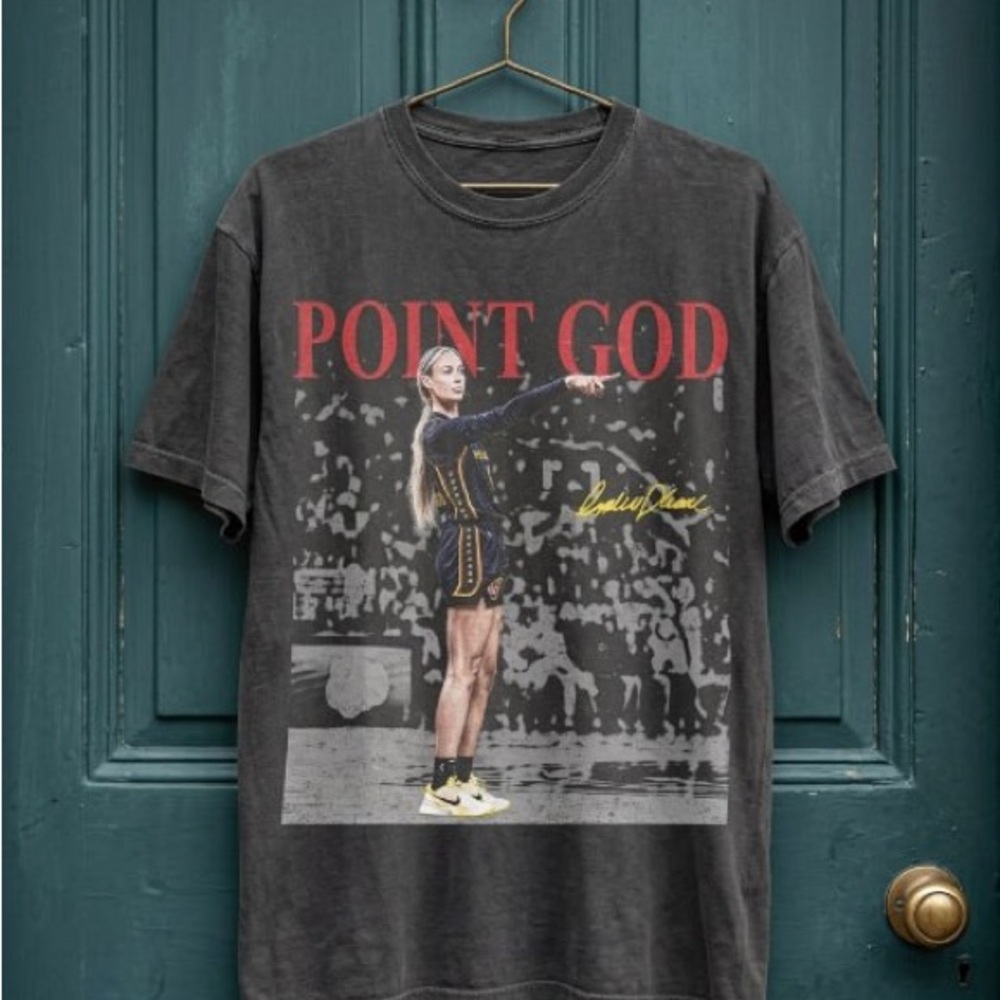 Sophie Cunningham "Point God" Graphic T-Shirt with Red and Yellow Print